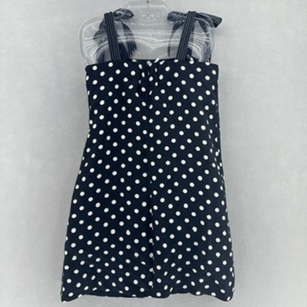 J.Crew Polka Dot Tie-Strap Linen Blend Mini Dress Navy White SZ 2 Retro Preppy - Picture 2 of 8